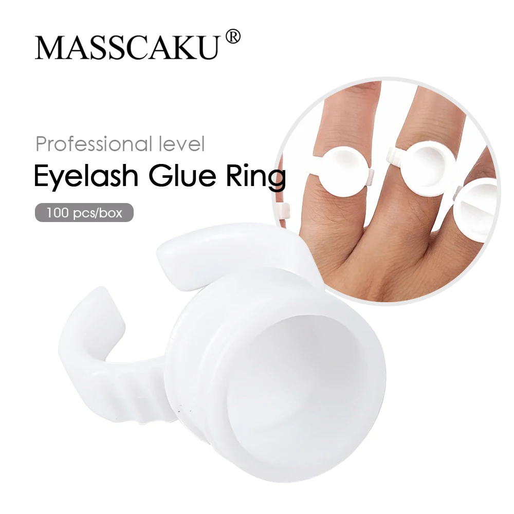 MASSCAKU Wholesale 100pcs/lot Disposable Glue Ring Tattoo Ink Rings Cups Pigment Holder Eyebrow Eyelash Extension Makeup Tool