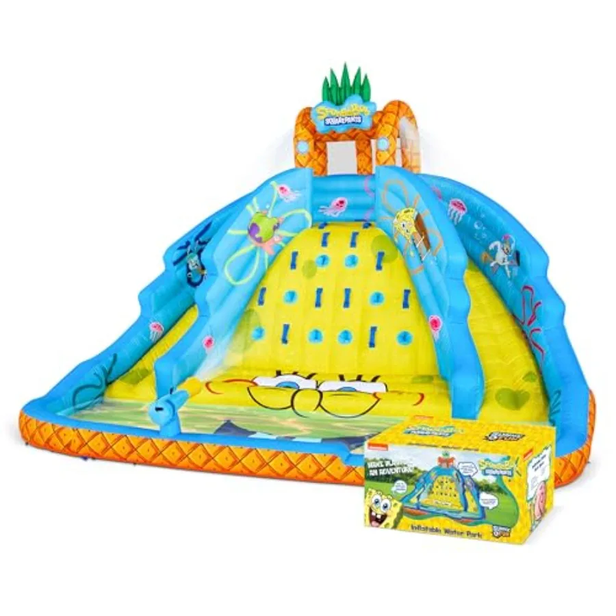 

SpongeBob Ultra Climber Inflatable Water Slide Park Heavy-Duty Outdoor Fun with Climbing Wall Two Slides Splash Pool Easy Setup