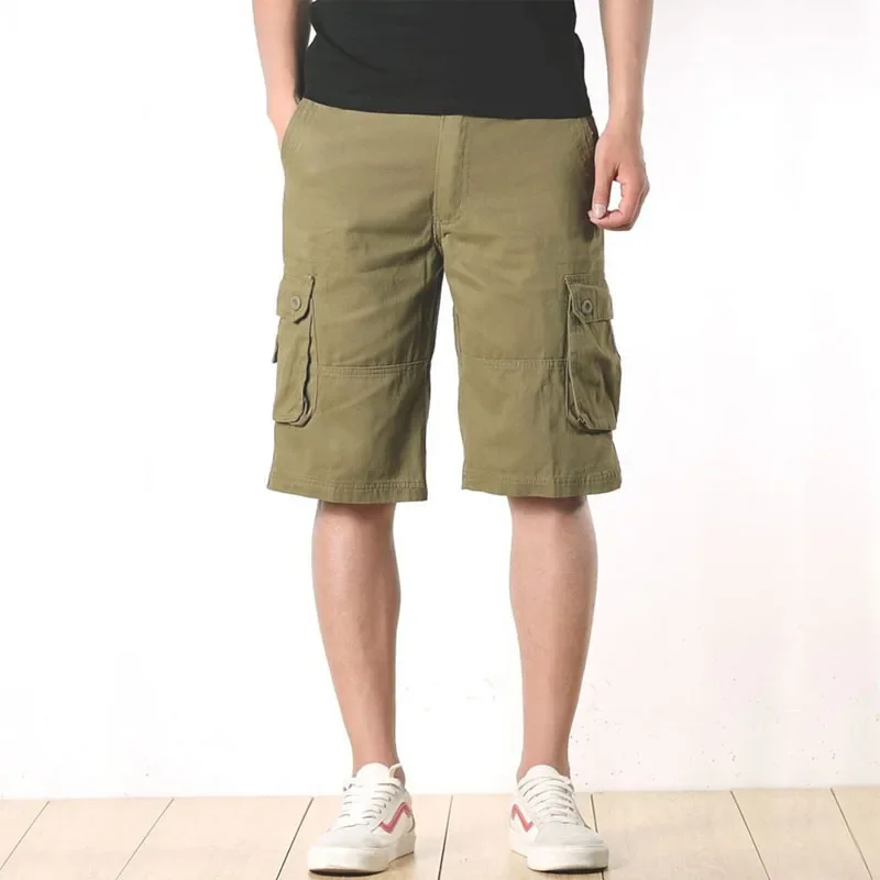 Summer Men's Casual Shorts Fashion Solid Color Zipper Multi-pocket Work Shorts Military Combat Five-quarter Pants Beach Shorts