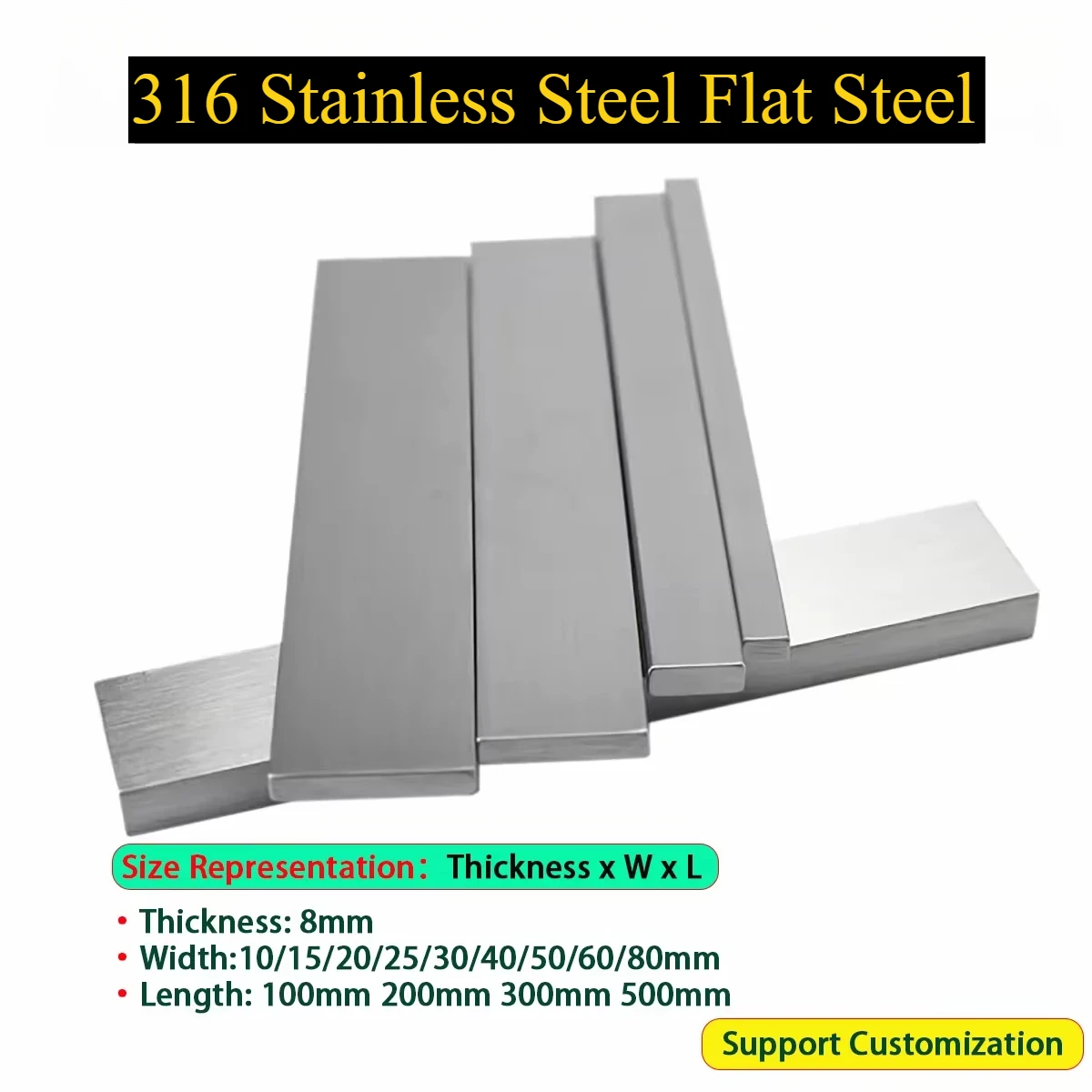 

316 Stainless Steel Flat Steel Bar Steel Plate Rod Thik8mm Width 10/15/20/25/30/40/50/60/80mm Length 100mm 200mm 300mm 500mm