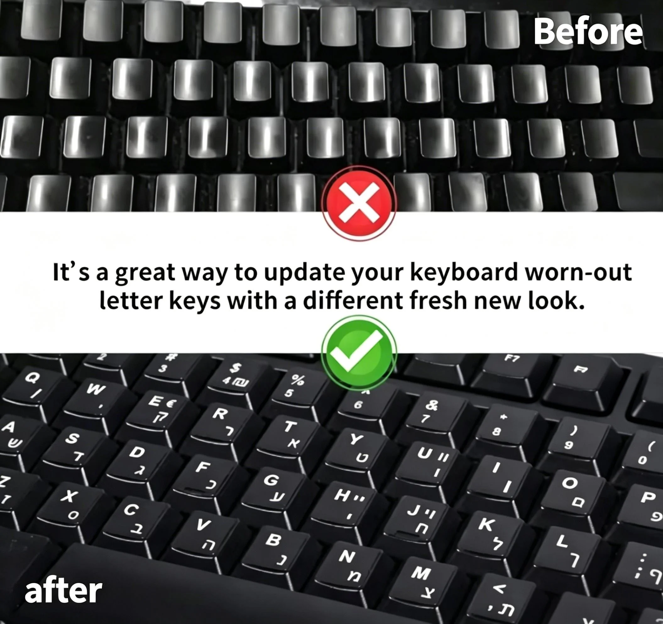 Hebräische Tastaturaufkleber, wasserfeste hebräische Buchstaben-Tastaturfolien mit englischem Layout, nicht 1:1 Größe, hebräisches Tastaturzubehör – Detail 1