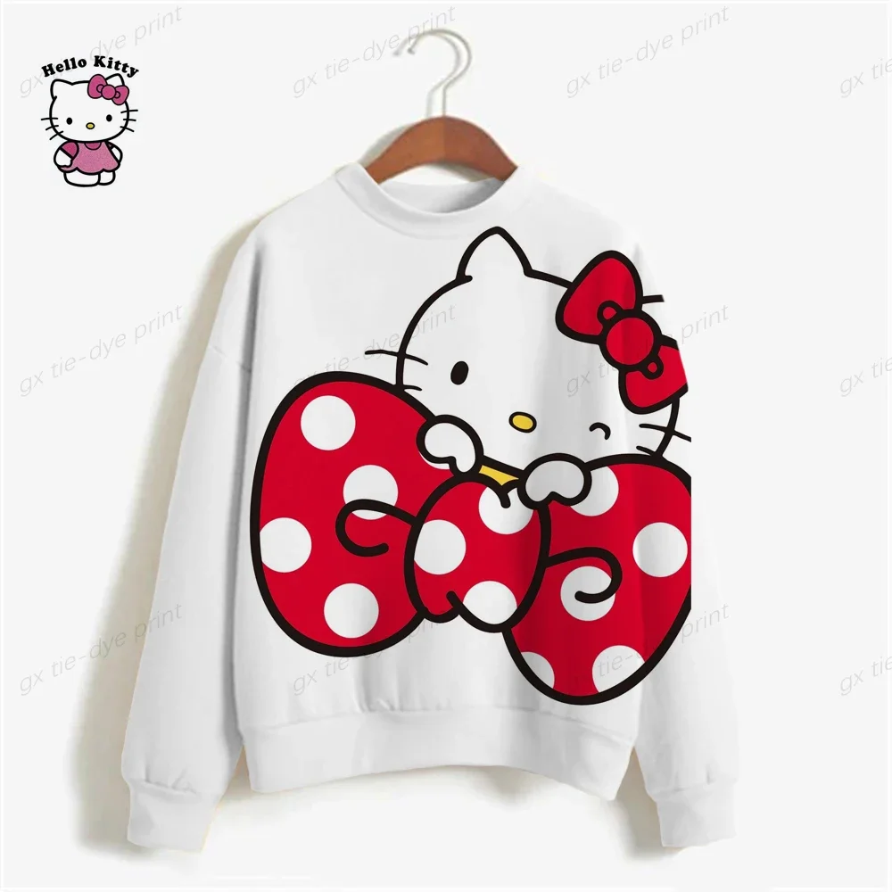 2023 Autumn Lady Pullovers Casual HELLO KITTY Print Sweatshirt Women Fashion Cartoon Long Sleeve Loose Hoodies Y2k Streetwear