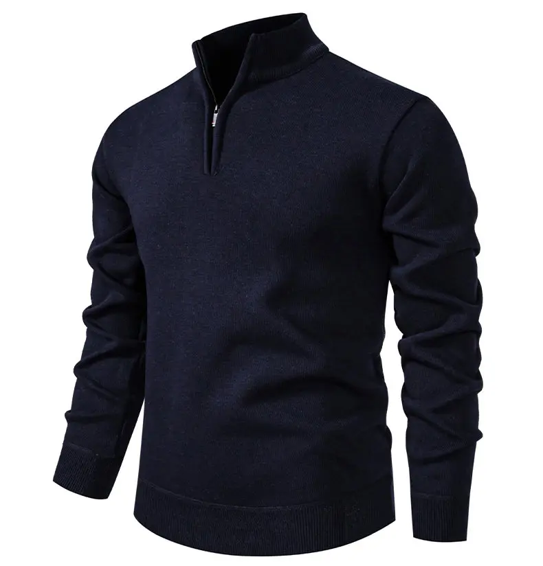 Herren-Fleece-Pullover mit halbem Reißverschluss und Stehkragen für Herbst und Winter, lässiges Jugendtrend-Strickoberteil, bequeme, vielseitige Kleidung – Detail 2