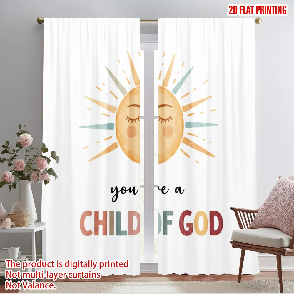 

2pcs 2D flat printing Curtains Blessed Child God Sun 100% Polyester Without Electricity Family Party for Multipurpose Event