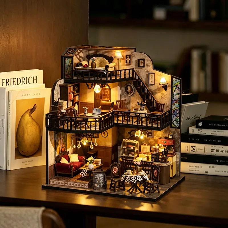

Villa Book Nook Kit Miniature Dollhouse Set 3D Puzzle Assembly Model Set DIY Handmade Toy Bookshelf Wooden Crafts Birthday Gifts