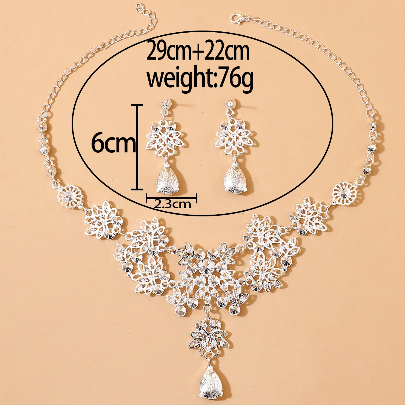 3pcs Women\'s Jewelry Set Flower Necklace Earrings Bridal Wedding Accessories