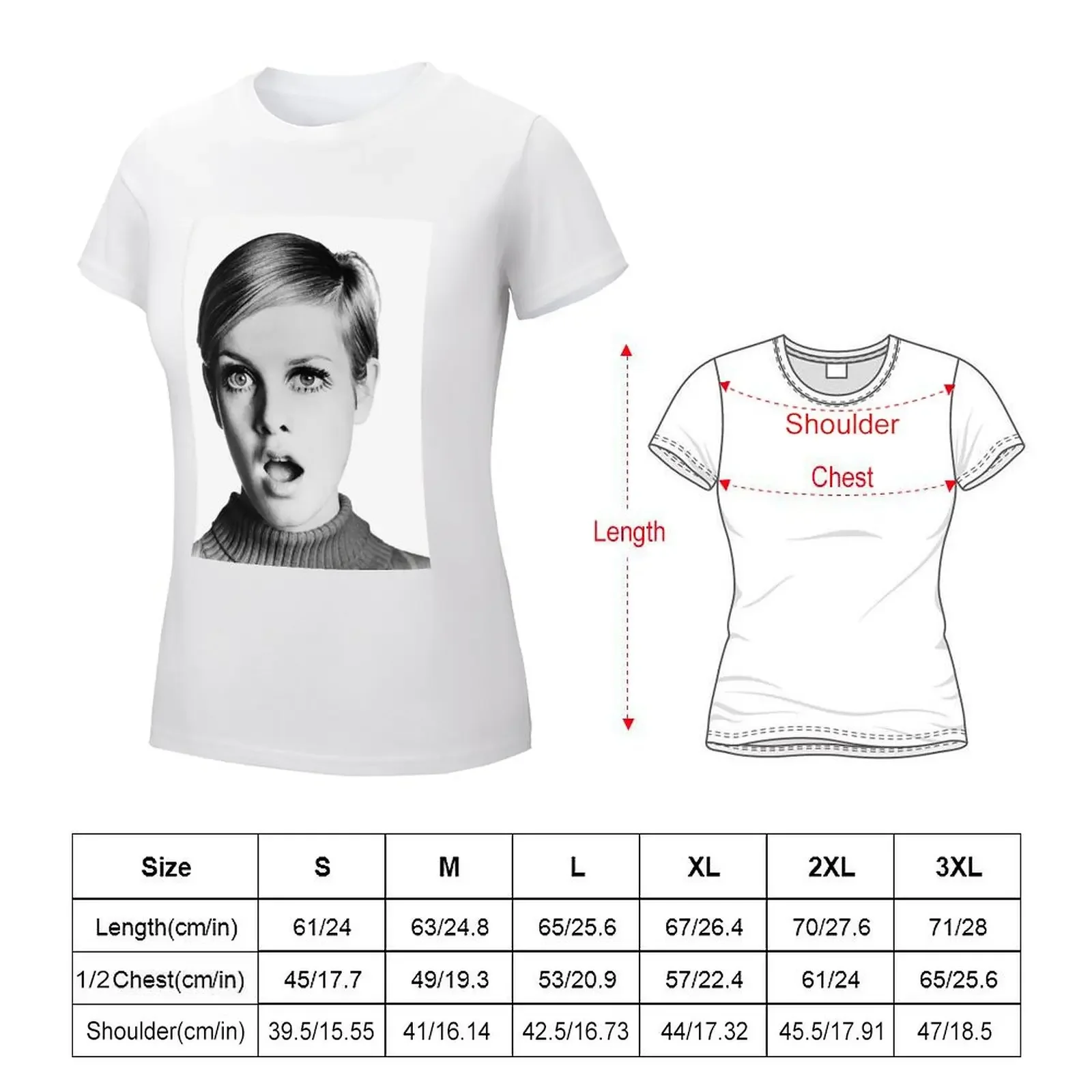 Twiggy, Retro Fashion Icon, Vintage Black and White Art T-shirt Aesthetic clothing shirts graphic tees Women's clothing