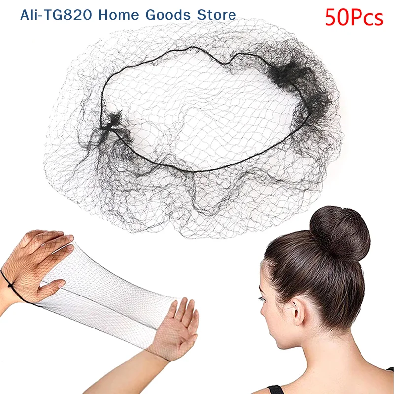 

[TG820]50Pcs Hair Net Black Elastic Bundle Hair Invisible Hairnet Mesh Bun Hair Net 30/50/60CM Hair Accessories