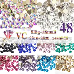 VC 2088 di alta qualità 16 sfaccettature tagliate cristalli Glitter ss10-30 Strass 8Big + 8 piccoli Strass Non Hotfix per Nail Art