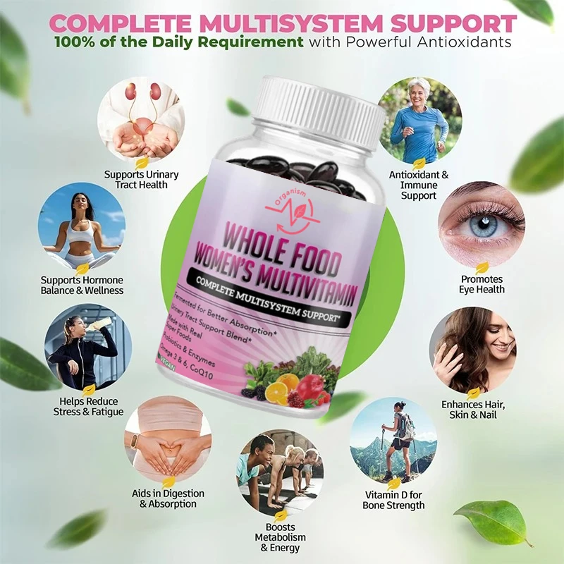 فيتامينات نسائية متعددة تحتوي على 44 طعامًا كاملة عضوية ومغذيات مخمرة -60 كبسولة نباتية #2