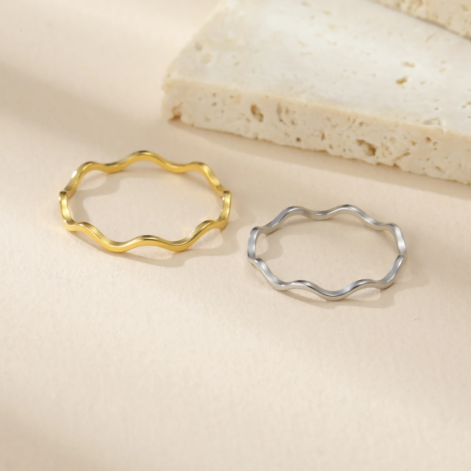 New‑In Minimalist Wave V‑Shape Gold‑Tone Stainless‑Steel Ring for Women,Fashion Finger‑Jewelry,Wedding‑Occasion‑Ready Gift for Her,Wholesale Available