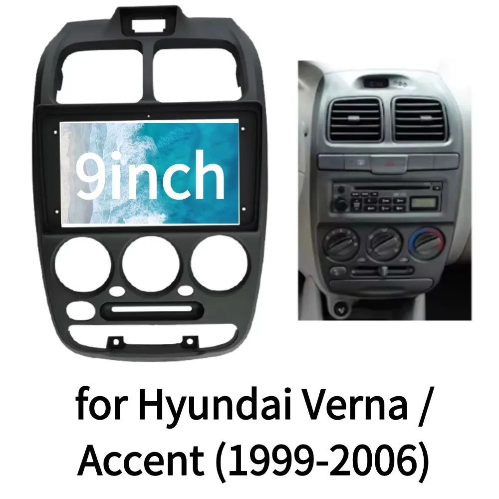 2 Din 9 inch Fit Dash Kit Panel Frame for Hyundai Verna / Accent (1999-2006) | Full Console Facia BezelTrim Plate