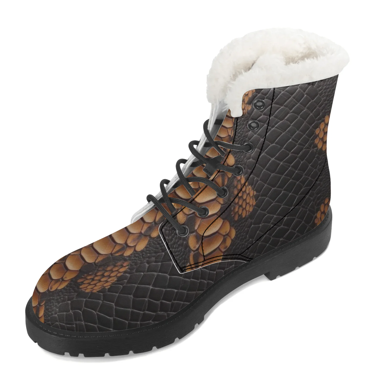 Botas de felpa con patrón de piel de serpiente personalizadas, botas informales, superventas, botas de invierno a media pantorrilla para hombres y mujeres