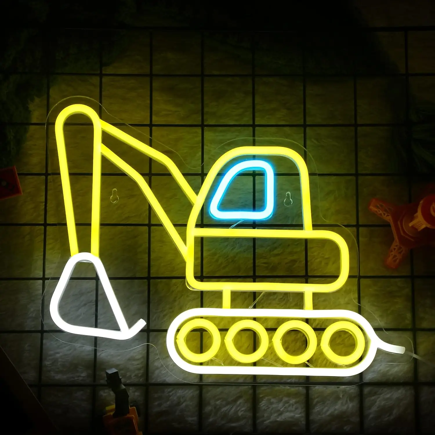 Excavator Neon Sign Construction Vehicles LED Neon Light Wall Decor for Kids Bedroom Boys Room Playroom