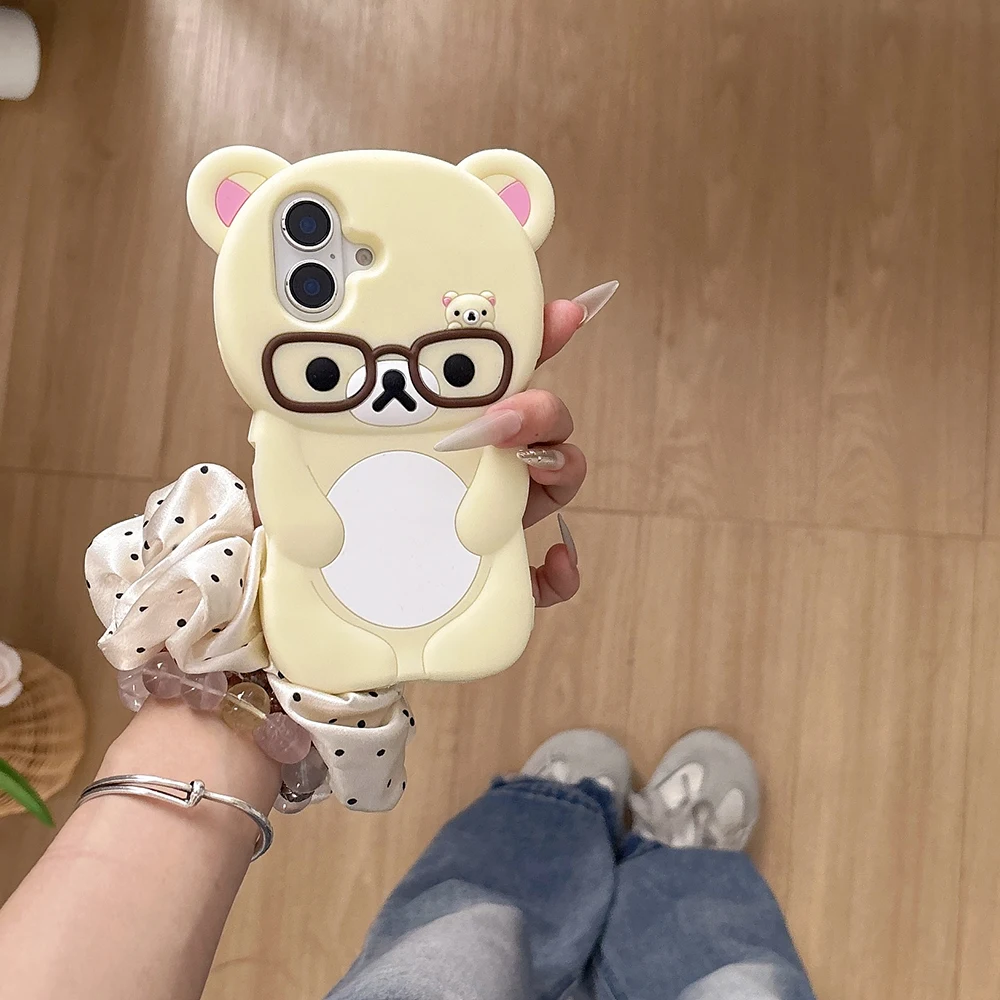 لطيف نظارات Rilakkuma الدب الحال بالنسبة آيفون 16 زائد 15 14 13 12 11 برو X XS ماكس XR 6 7 8 زائد SE ثلاثية الأبعاد الكرتون لينة غطاء سيليكون #3