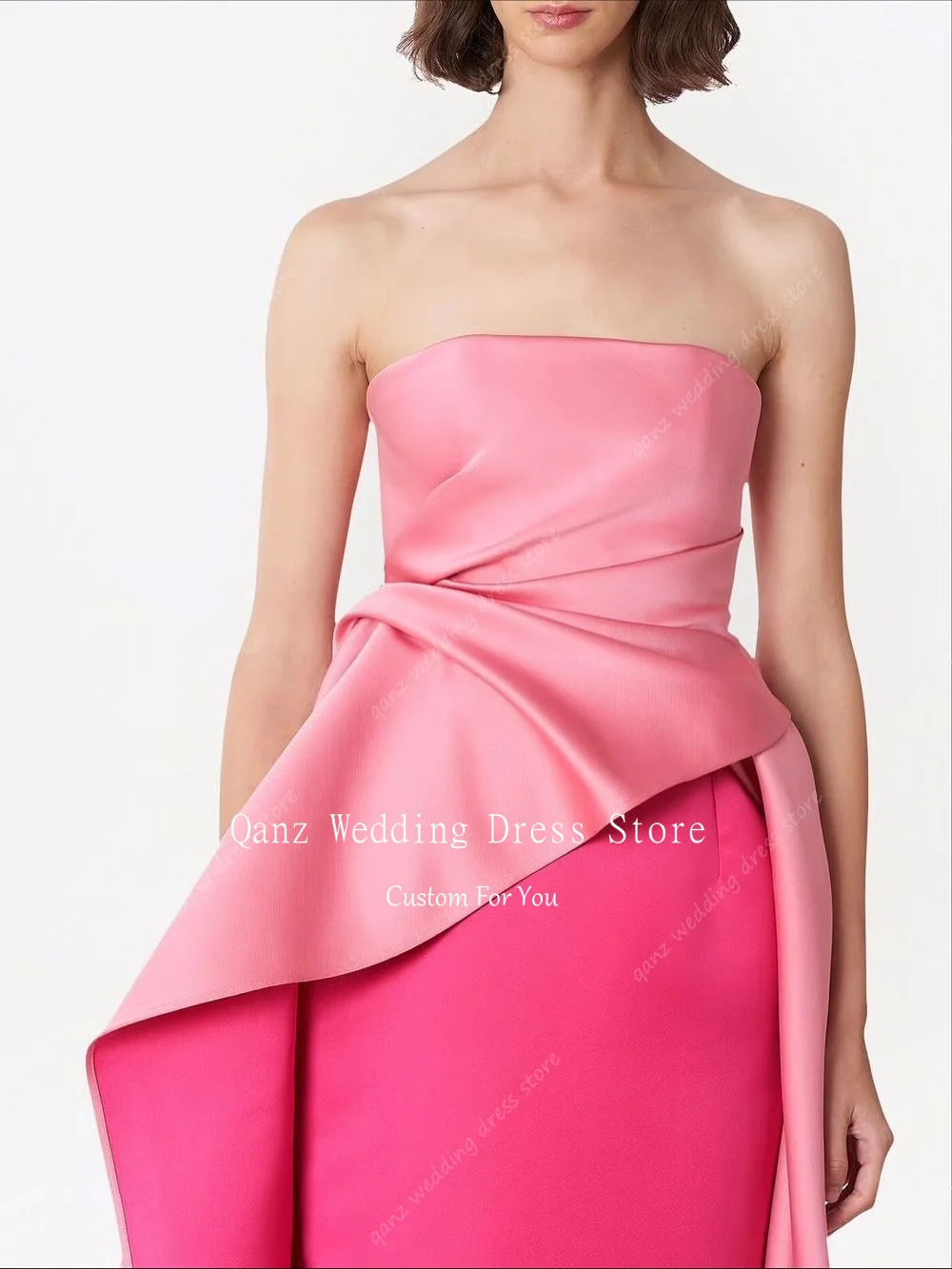 Qanz Dubai فساتين سهرة حورية البحر بدون حمالات من الساتان الوردي بدون ظهر مناسبة رسمية فساتين طويلة ذيل رداء De Soirée مخصص