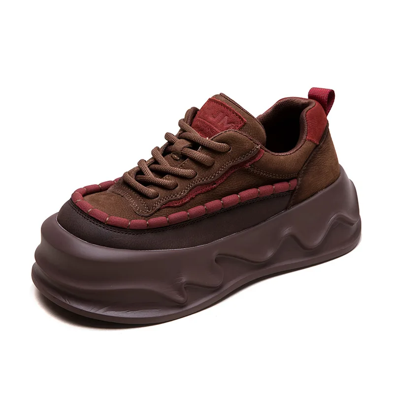 

GKTINOO 2026 Spring New Retro Flat Platform Shoes Genuine Leather Lace-up Mixed Colors Thick Sole Elevated Women's Shoes