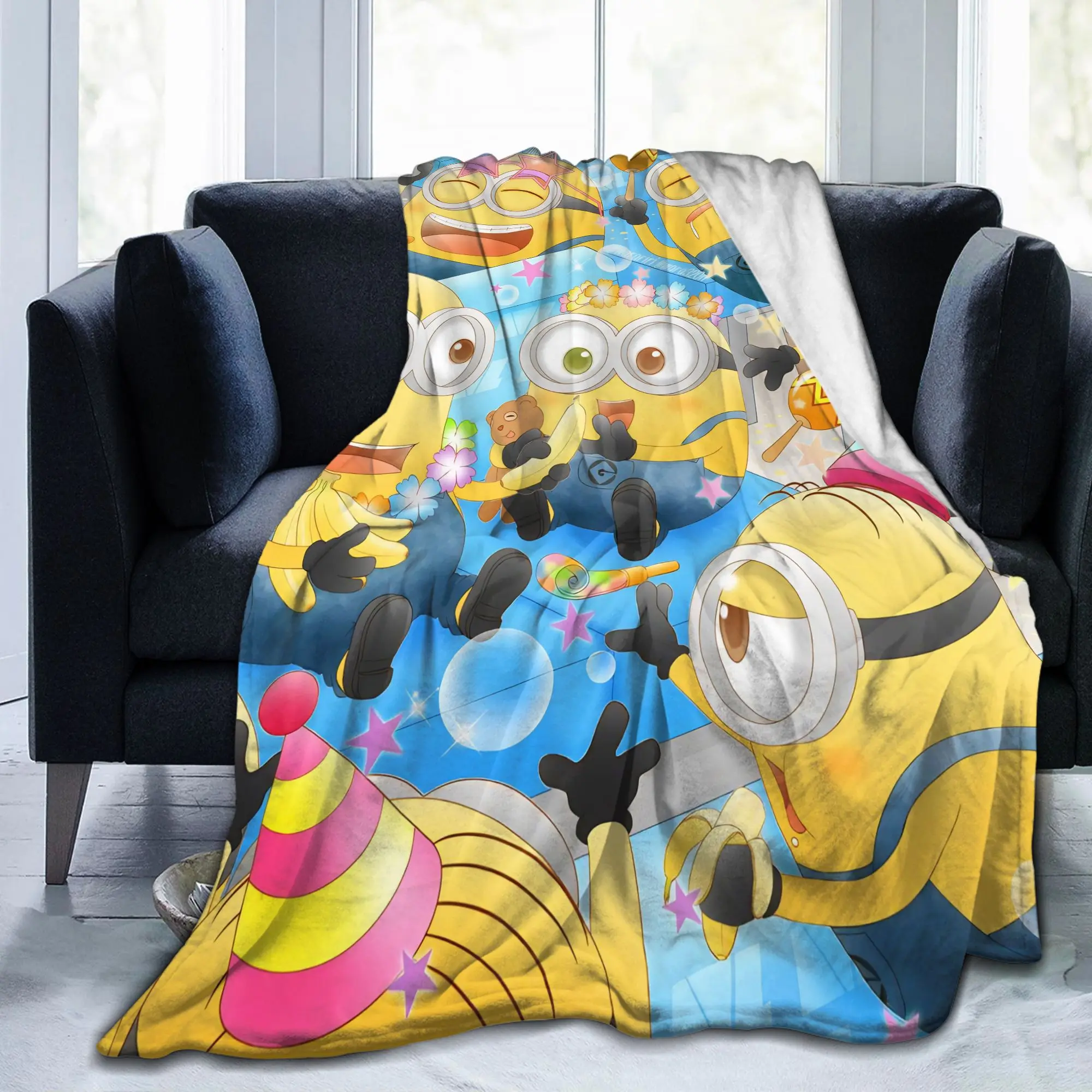 Cute Anime M-Miniones Blanket Coral Fleece Plush  Winter  Multi-function Super Warm Throw Blanket for Sofa Bedroom Bedspreads