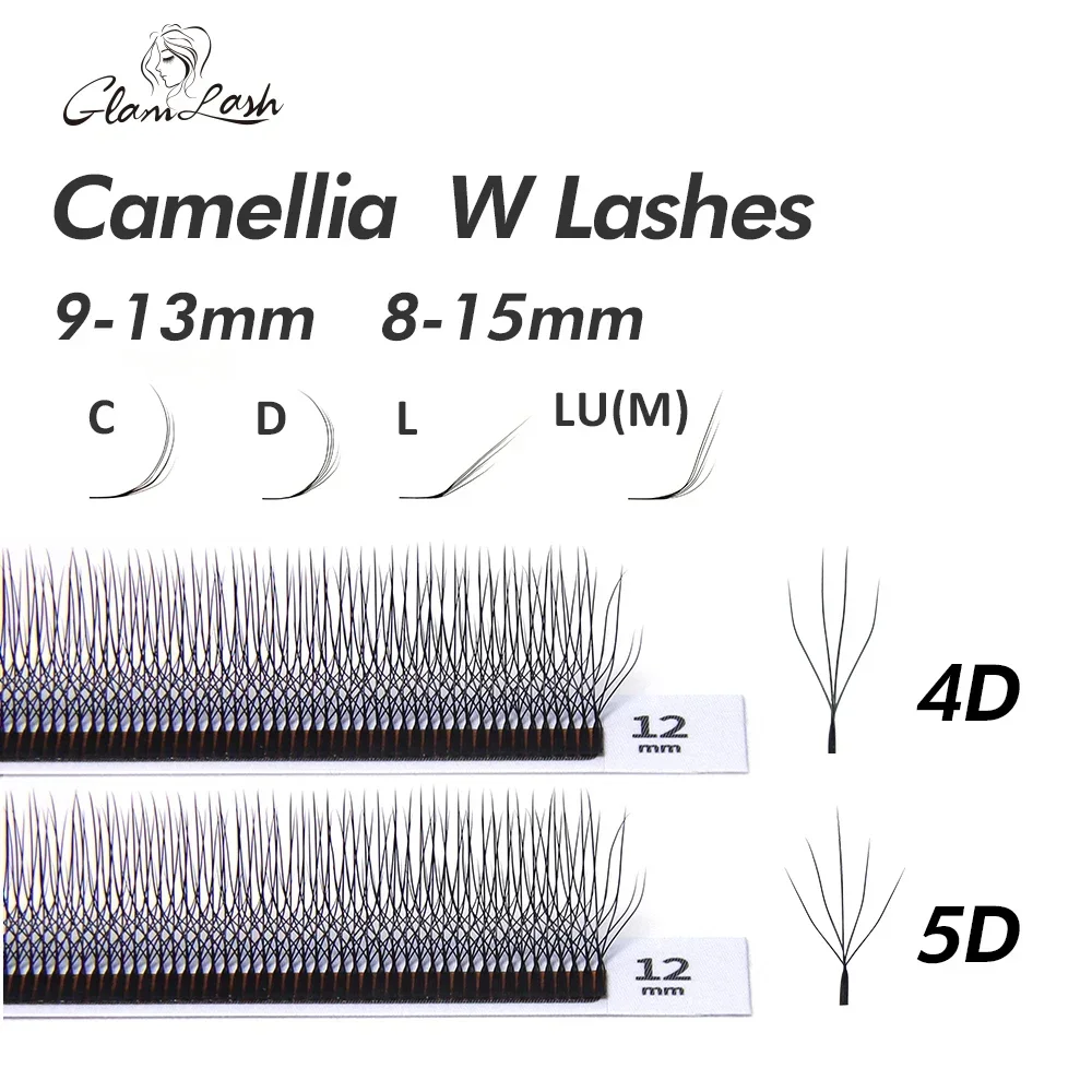 GLAMLASH Camellia 4D 5D W Shaped Eyelash C D L LU M Lashes Extensions Wholesales Premade Volume 12 Rows W Style Natural Soft