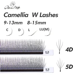 Glamlash camellia 4d 5d w geformte wimpern c d l lu m wimpern verlängerungen großhandel vorgefertigtes volumen 12 reihen w stil natürlich weich