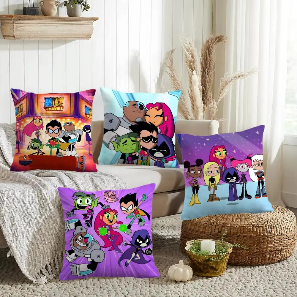 Cartoon TV T-Teen T-Titans Go Cushion Cover Double-Sided Printed Organic Linen Pillow Cover, Decorative for Sofa Home