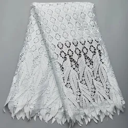 Nigerian Cord Lace Fabric 2024 High Quality 5 Yards White Guipure Fabric African Lace Fabric Water Soluble for Party Dress A2547
