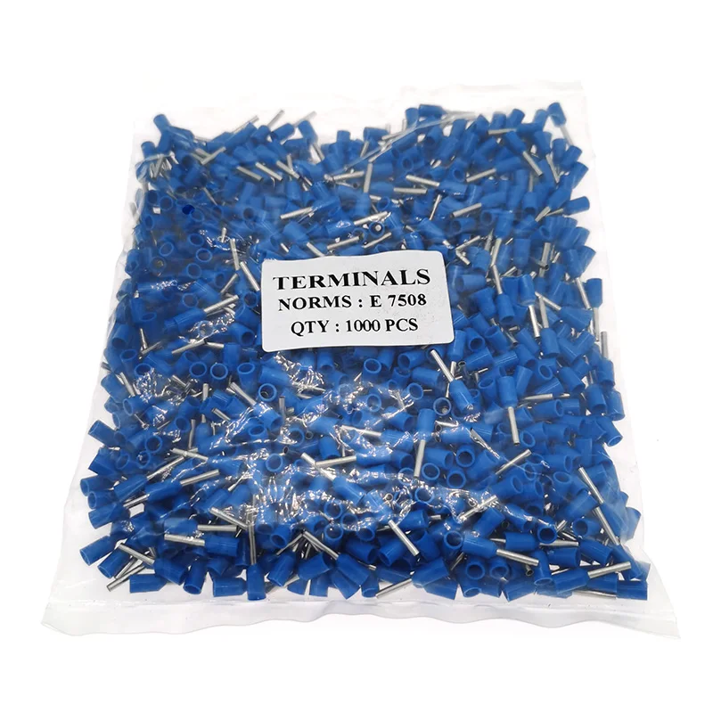 1000Pcs Tube Insutated Cord End Crimp Terminals Electrical Wire Cable Connector E7508 Ferrules Brass VE Type 20AWG 0.75mm²