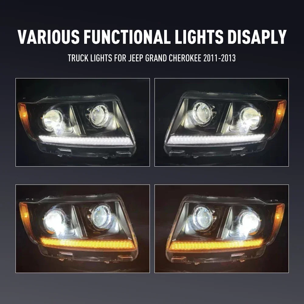 

Для Jeep Grand Cherokee 2011-2013: Светодиодные фары-проекторы, передние фары в сборе, ДХО, указатели поворота, передние лампы