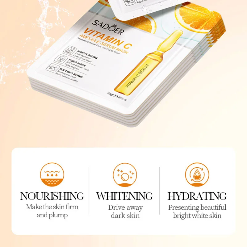 15pcs SADOER 24K Gold Vitamin C Hyaluronic Acid Facial Masks for Face Moisturizing Firming Hydrating Face Mask Facial Skin Care