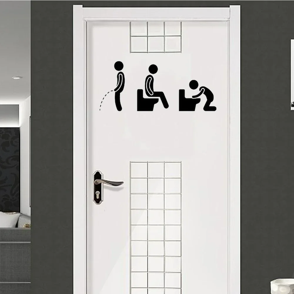 ตลกป้ายห้องน้ําสติกเกอร์น่ารัก WC สติกเกอร์ตกแต่งประตูห้องน้ํา Washroom Wall Decals Art กันน้ํา Creative Wall โปสเตอร์ไวนิล