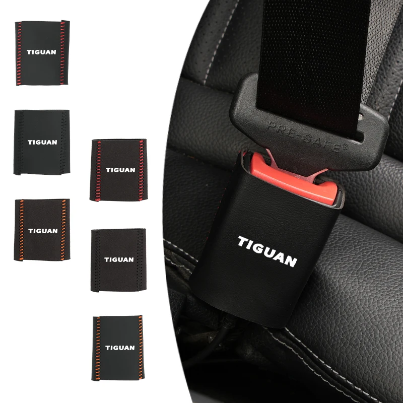 Leather Car Seat Belt Clip Protector Seatbelt Buckle Plug Cover For VW Tiguan Passat Golf Scirocco Jetta T-ROC Touareg Touran