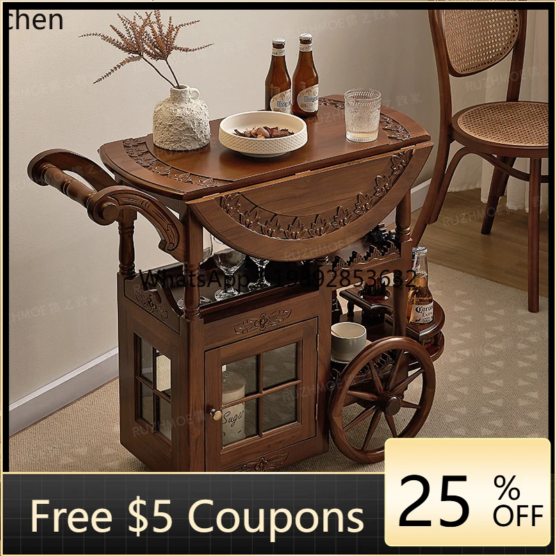 

WW all solid wood household double-layer storage cart cabinet mobile living room coffee table