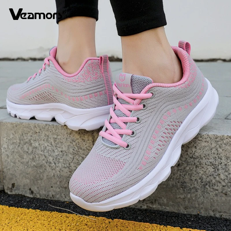 

Женские легкие дышащие кроссовки с вязаной сеткой, повседневные кроссовки, эластичная прогулочная обувь, уличная обувь для бега, фитнеса, нескользящая