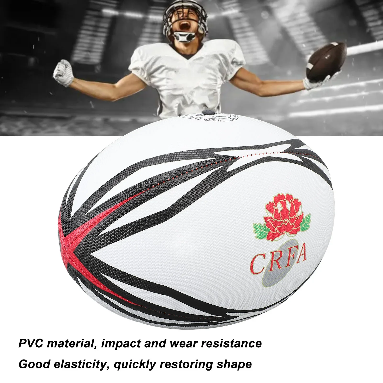 PVC Rugby Ball Number 9 Rugby Ball Inflatable Practice Ball High Elasticity PVC Rugby Ball for Match and Daily Training White