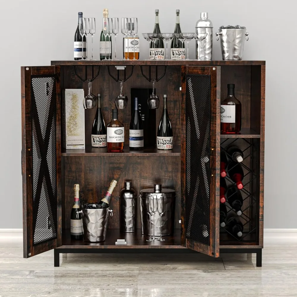 Armoire de bar à vin, armoire de café-bar avec 2 portes et étagère, porte-verre, armoire de rangement d'accent, buffet de planche, salle à manger