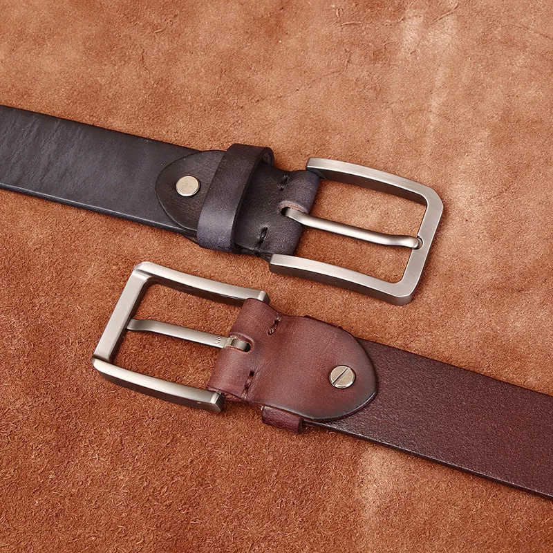 Men's Belt 3.8CM wide Fashion simple casual all match frosted vintage belt men's leather top layer cowhide needle buckle belt