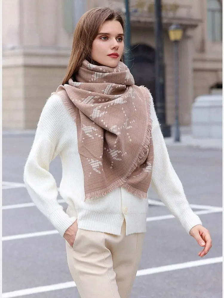 

Scarf Woman 2023 Fashion New Houndstooth Check Scarf Autumn Winter Fashion Print Warm Scarf Shawl Woman Poncho Feminino Inverno