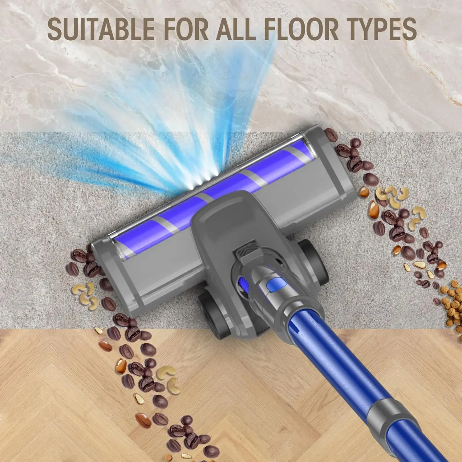 Cordless Vacuum Cleaner, 8-in-1 Strong Power Suction Stick Vacuum Cleaners with 2200 mAh Detachable Battery, Lightweight Self-St