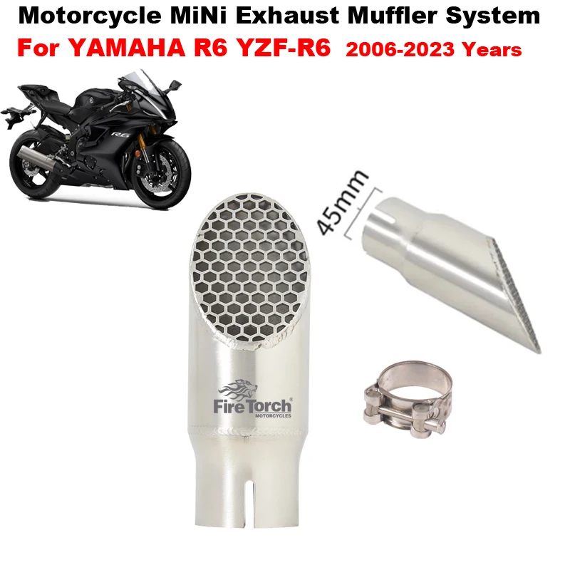 Slip On For YAMAHA R6 YZF-R6 2006 - 2023 Motorcycle Exhaust Mini Escape Moto System Hidden 45MM Muffler GP Motocross