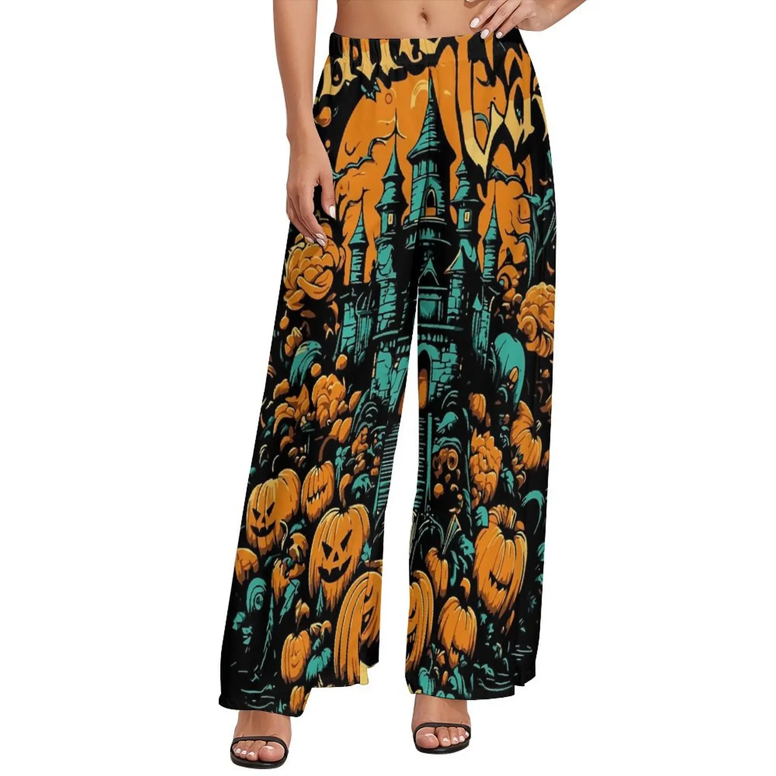 Halloween Pumpkins Pants Haunted House Street Fashion Straight Wide Pants Elastic Waist Office Trousers 4XL 5XL 6XL