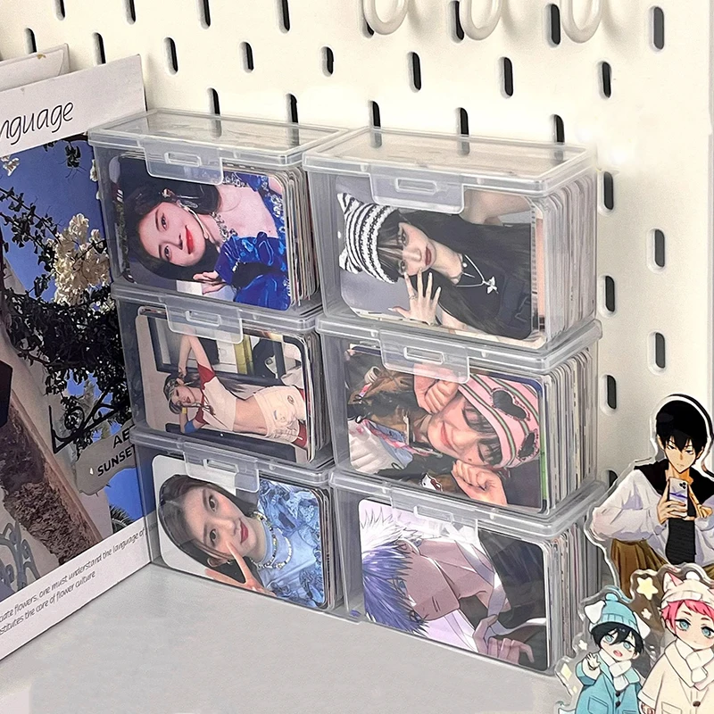 New Transparent Plastic Storage Box Photocards Small Card Storage Box Desk Organizer Box Classification Box Stationery