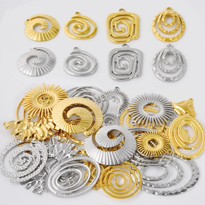 5pcs Gold Silver Color Circle Spiral Geometric Pattern Charms Pendant Unisex Fashion Can Be Used For Jewelry Making Accessories