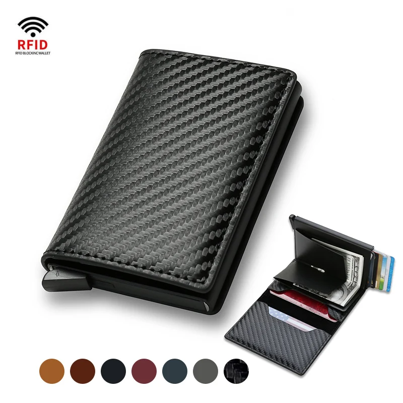 Porte-cartes Rfid en fibre de carbone pour hommes, sac d\'argent vintage, sac à main masculin noir, petit cuir, mini portefeuilles minces, 2022