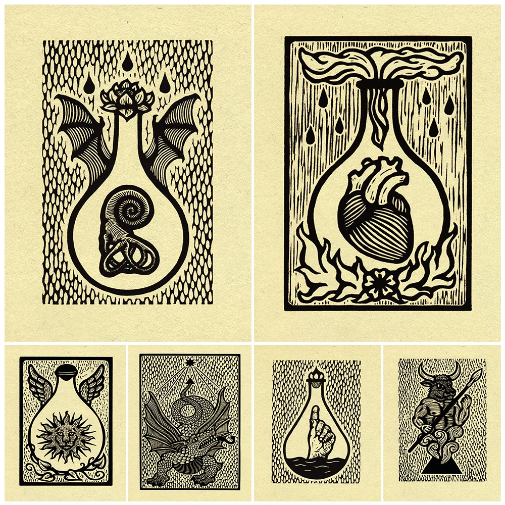 

Viper,Sphinx,Spider,Manticore,Bestiary Vintage Wall Art Canvas Painting Mythos Creature Abstract Art Poster Print Home Decor