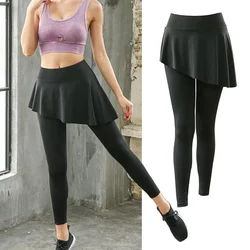 Women Elastic Yoga Pants With Skirt Fitness Leggings Workout Sports Running Leggings Girls Gym Wear Slim Pants