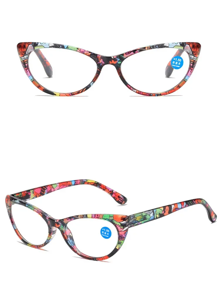 Lunettes de lecture imprimées ultralégères pour dames à la mode avec monture florale œil de chat lunettes dioptrie pour personnes âgées