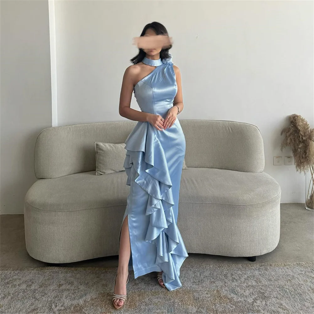 

ROYET Luxury High Neck Flower Pleat Mermaid Formal Evening Dress Sleeveless Ankle Length Sweep Train Prom Gown Customized