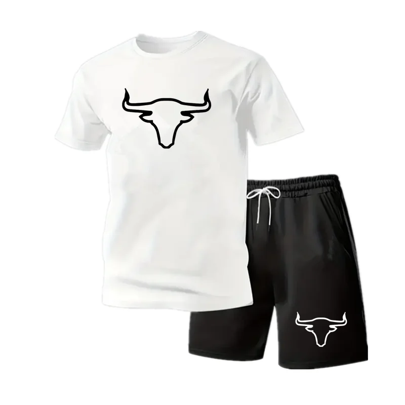 

New summer fitness sportswear for men, short-sleeved T-shirt and shorts two-piece set, breathable and quick-drying casual wear.
