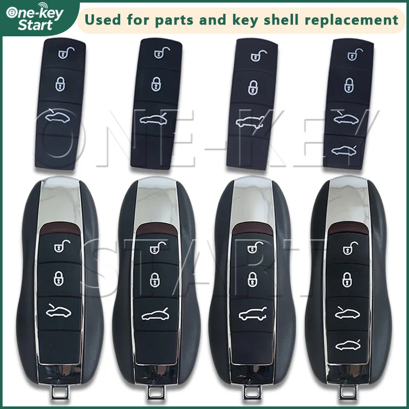 Car Key Shell and Silicone Key Button Replacement For Panamera Cayenne Macan Cayman Boxster 718 911 【ONE-KEY START】