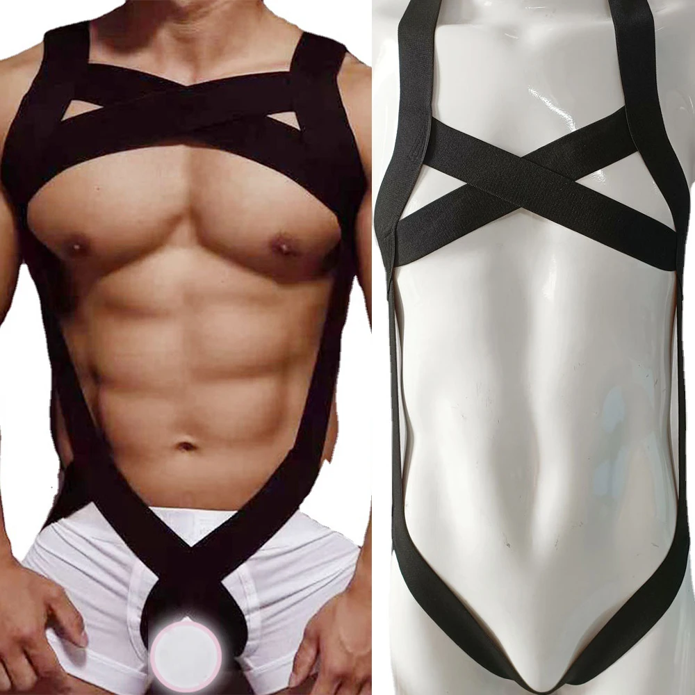 Mens Hollow Sexy Jumpsuit Bodysuit Nightclub Underwear Black Fashion Underwear Elastic Bandage Lingerie Erotic